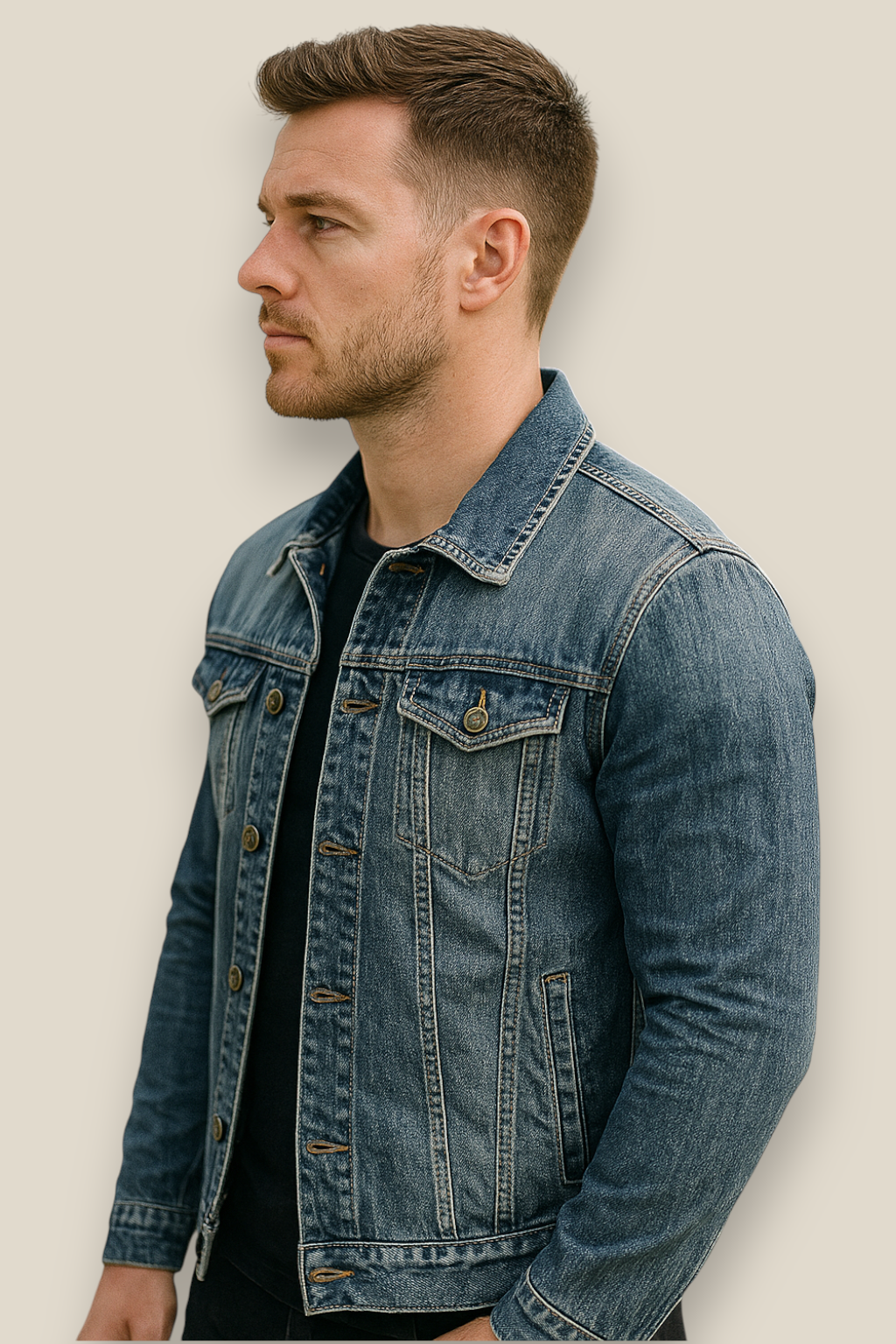 Men’s Slim Fit Denim Jacket - Casual Retro Lapel Coat