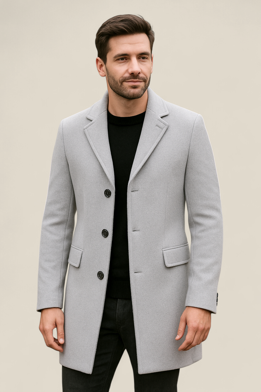Men’s Long Trench Coat - Casual Single-Breasted Lightweight Jacket