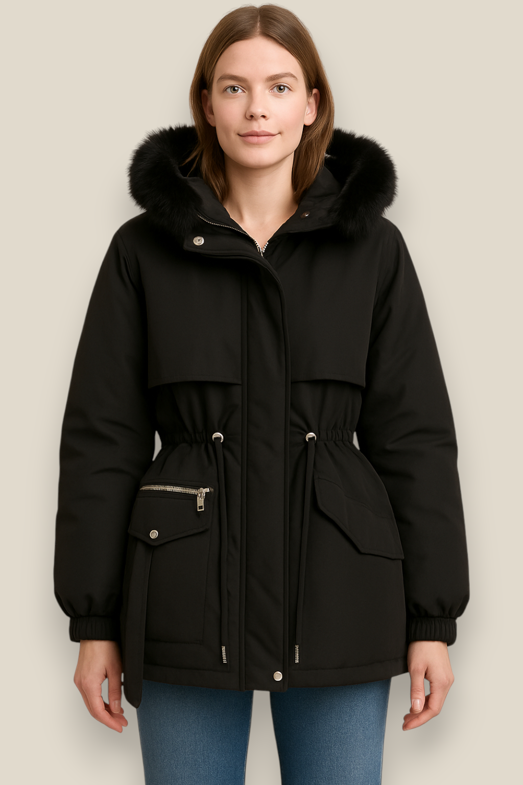 Women’s Fleece Hooded Down Jacket, Warm Winter Parka Coat