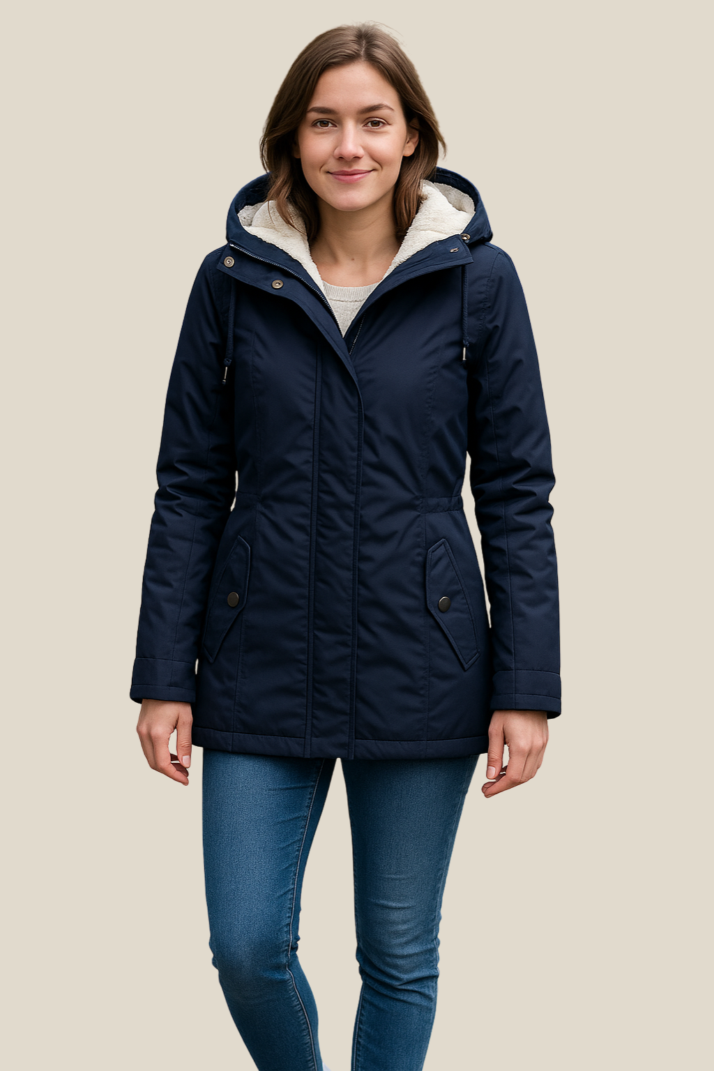 Women's Fleece Hooded Parka Jacket, Casual Thick Winter Coat With Zipper And Pockets
