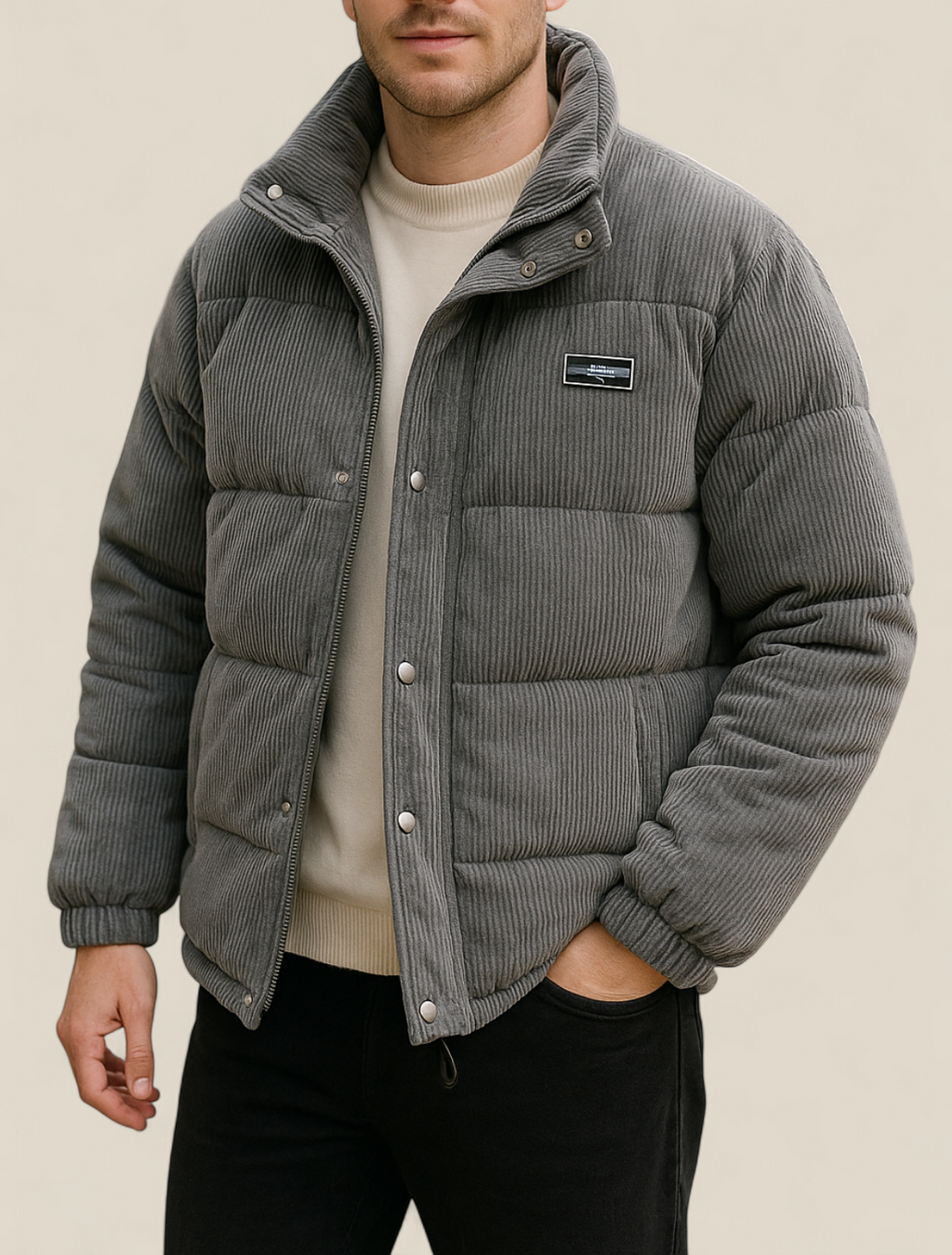 Men’s Thick Padded Winter Coat - Hooded Lapel Collar Jacket