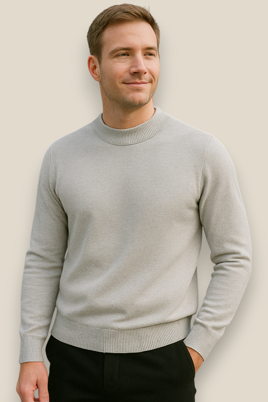 Men’s Half Turtleneck Jumper, Warm Knit Sweater, Casual High Neck Pullover