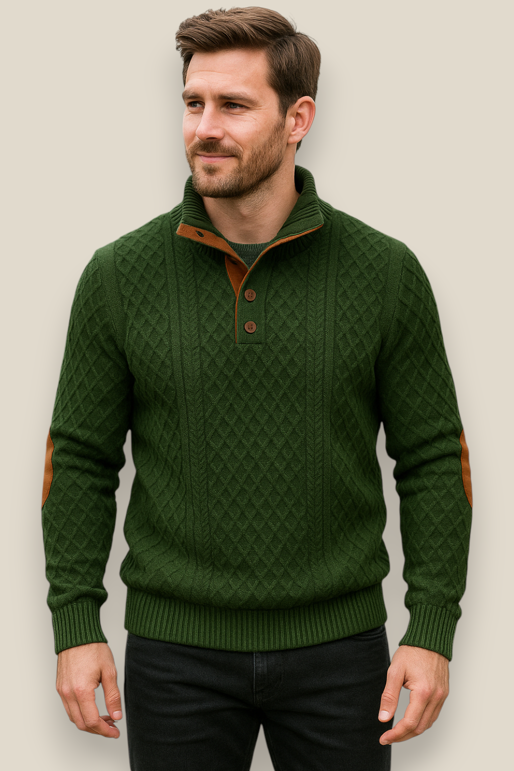 Men’s Jacquard Knit Jumper - Long Sleeve Collared Sweater