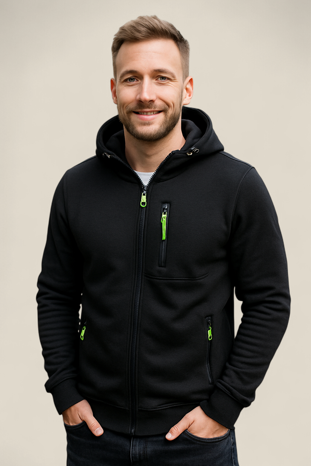 Men’s Hooded Zip-Up Jacket - Casual Long Sleeve Sports Gym Hoodie