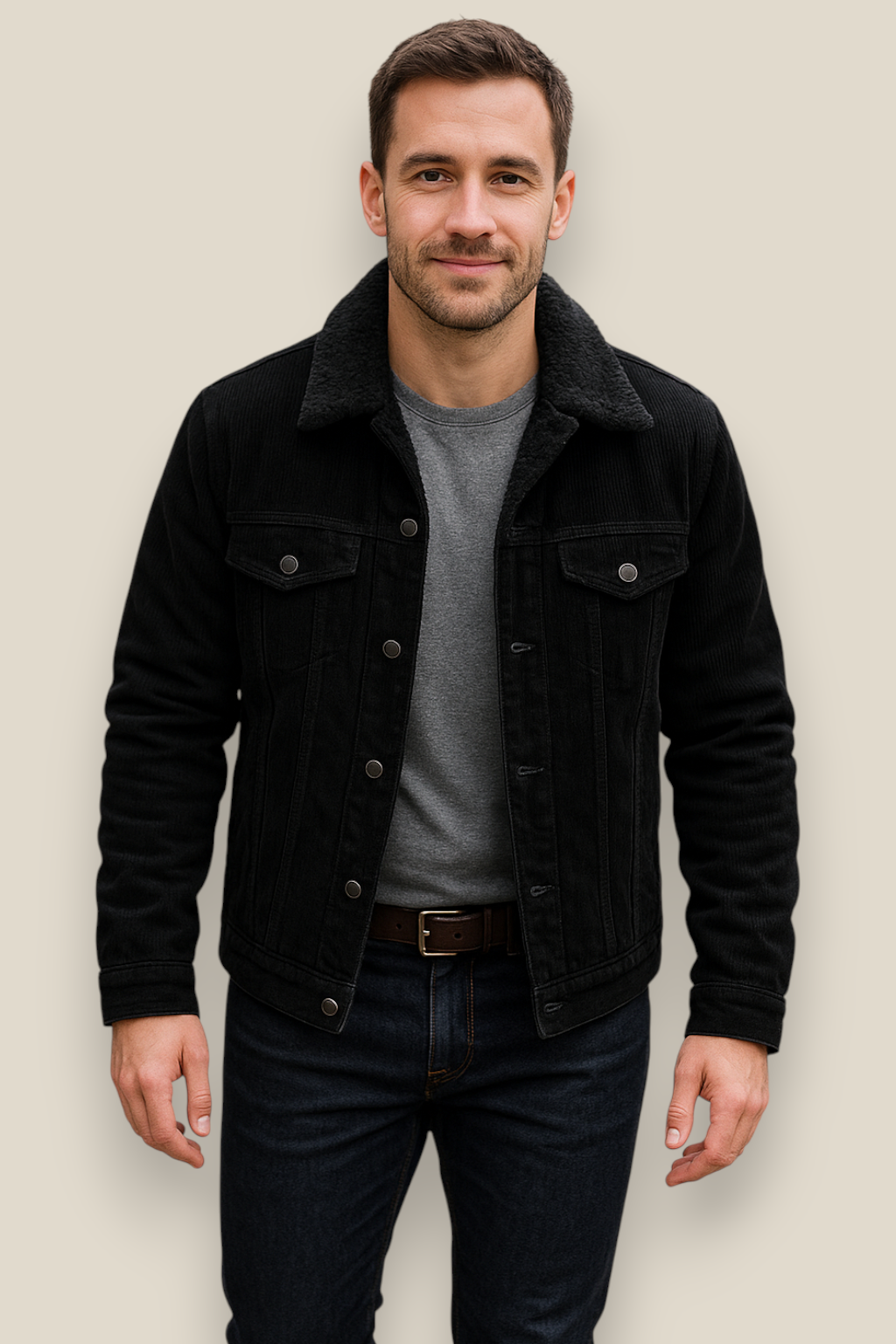 Men’s Corduroy Jacket, Thick Sherpa Fleece Lined Winter Coat, Warm Overcoat