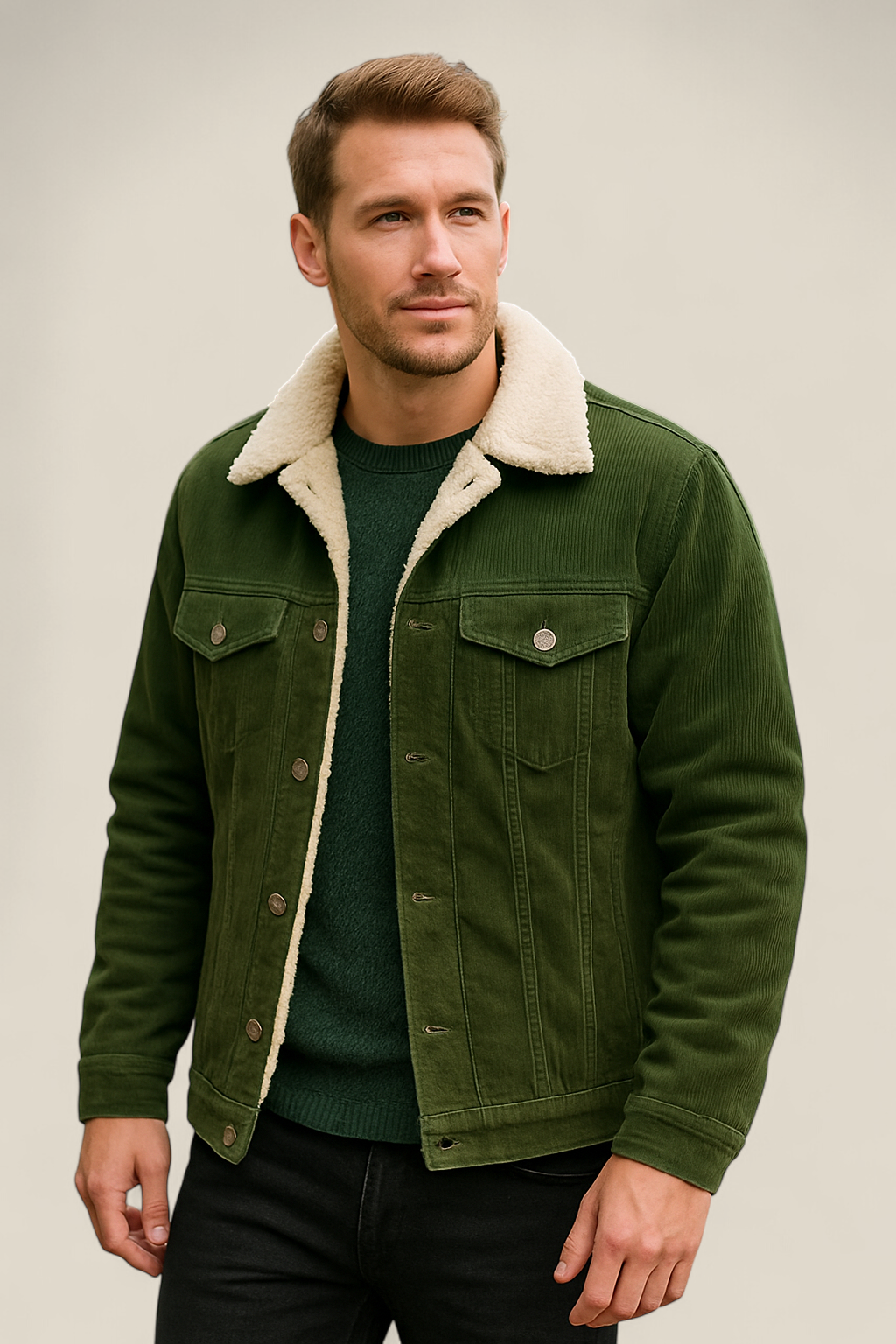 Men’s Corduroy Sherpa Jacket - Thick Fleece Lined Winter Coat