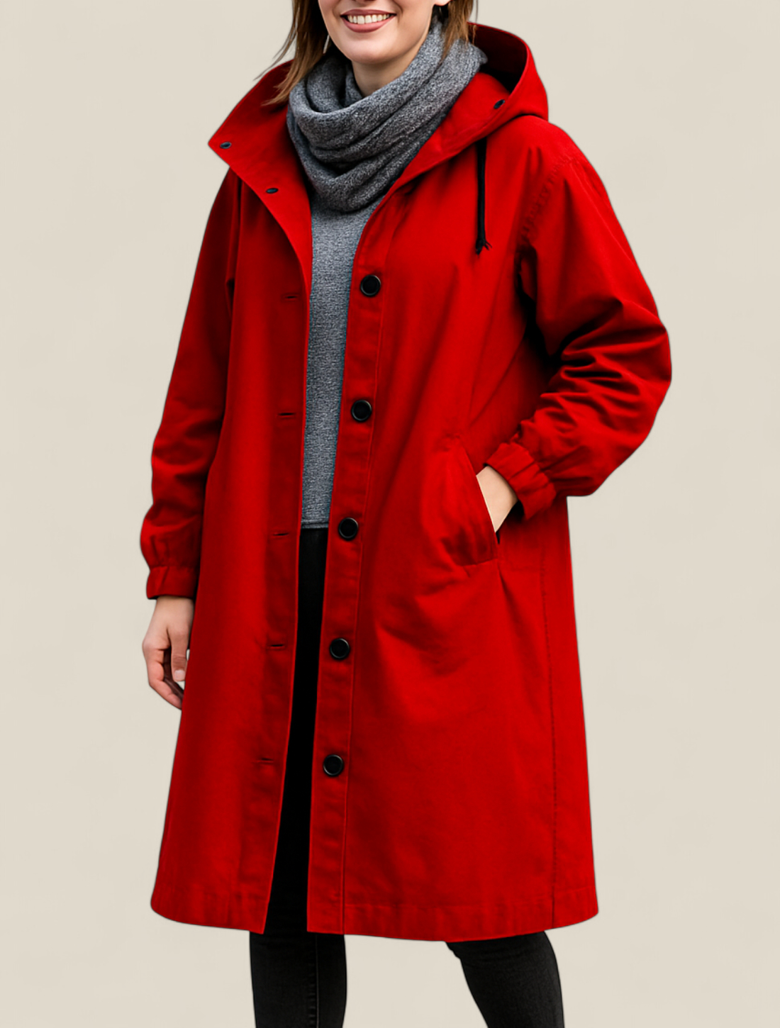 Women’s Hooded Coat, Mid-Length Casual Windproof Jacket, Winter Pullover