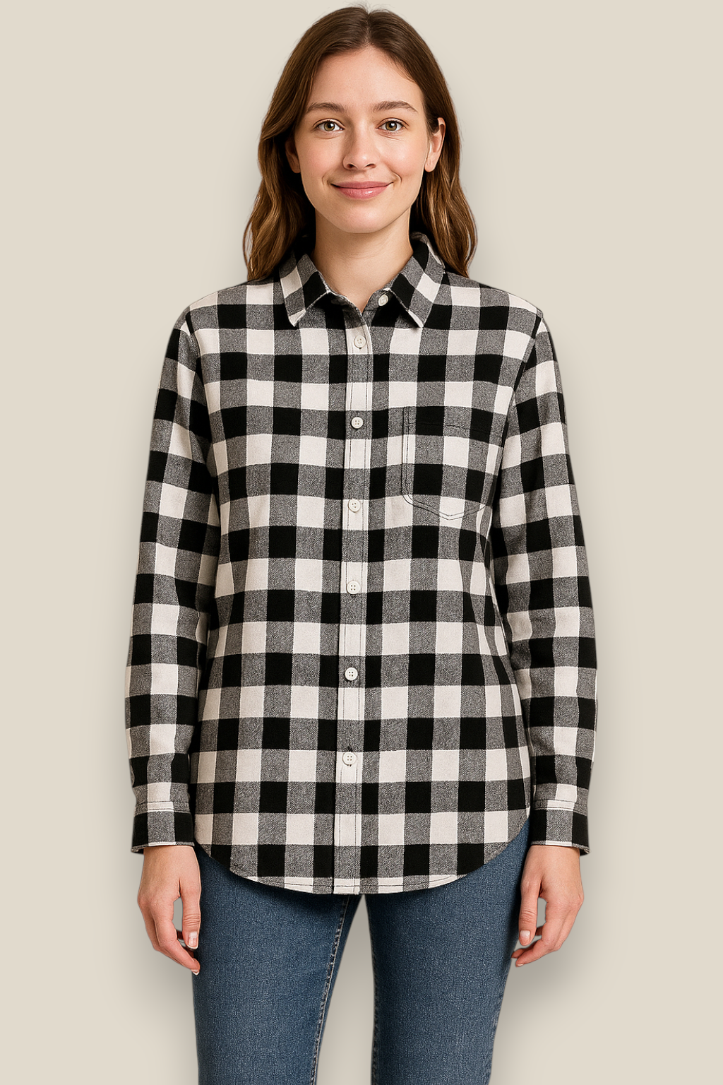 Women’s Flannel Plaid Shirt - Cotton Long Sleeve Casual Winter Blouse