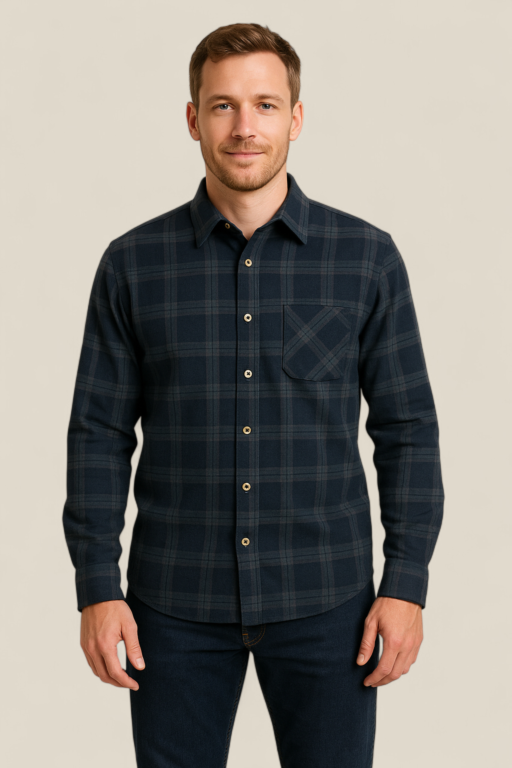 Men’s Flannel Shirt - Long Sleeve Plaid Top, Cotton Button Up Sweater