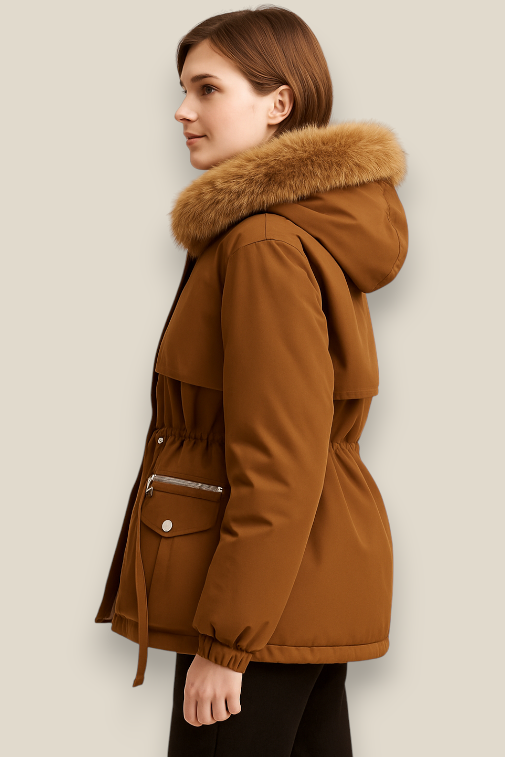 Women’s Fleece Hooded Down Jacket, Warm Winter Parka Coat