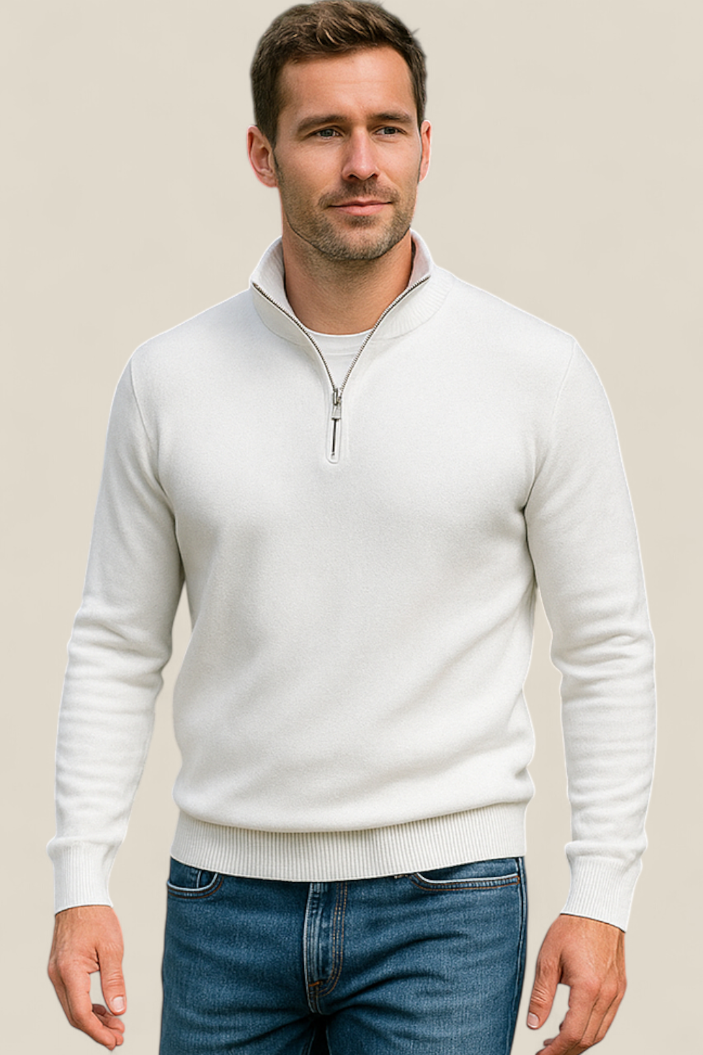 Men’s Fleece Pullover Jumper - Warm Winter Zip-Up Polo