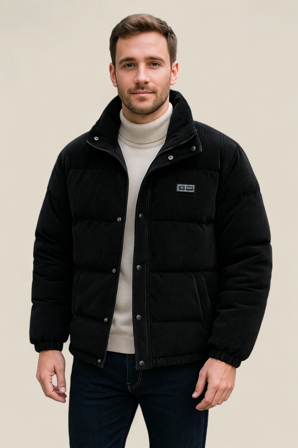 Men’s Thick Padded Winter Jacket - Hooded Coat With Lapel Collar