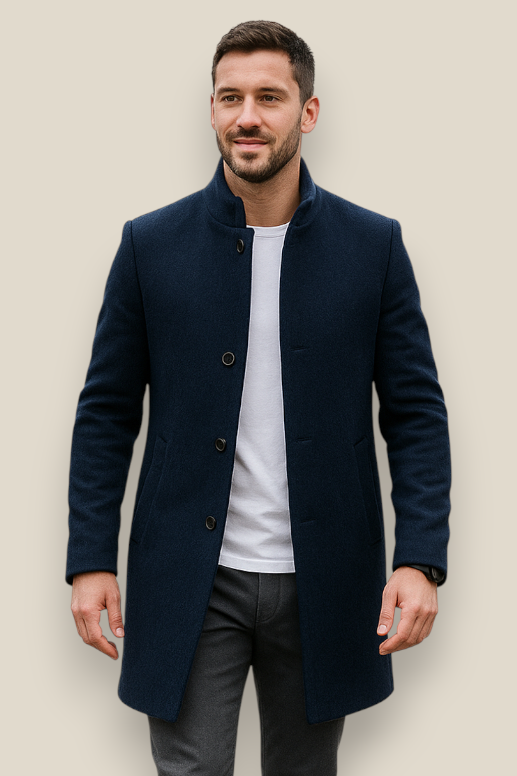 Men’s Winter Trench Coat, Formal Long Overcoat, Warm Smart Casual Jacket