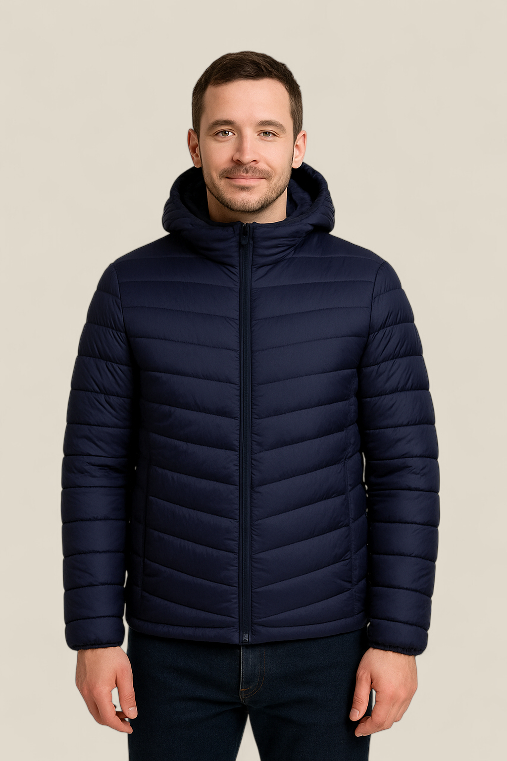 Men’s Lightweight Down Jacket - Winter Hooded White Duck Feather Coat