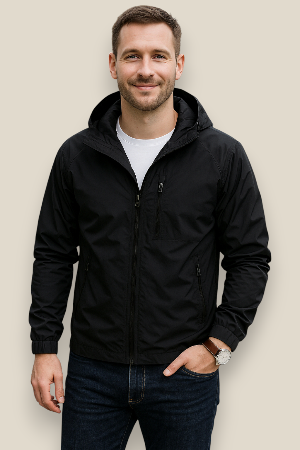 Men’s Lightweight Jacket, Collared Outdoor Coat, Multi-Pocket Windbreaker