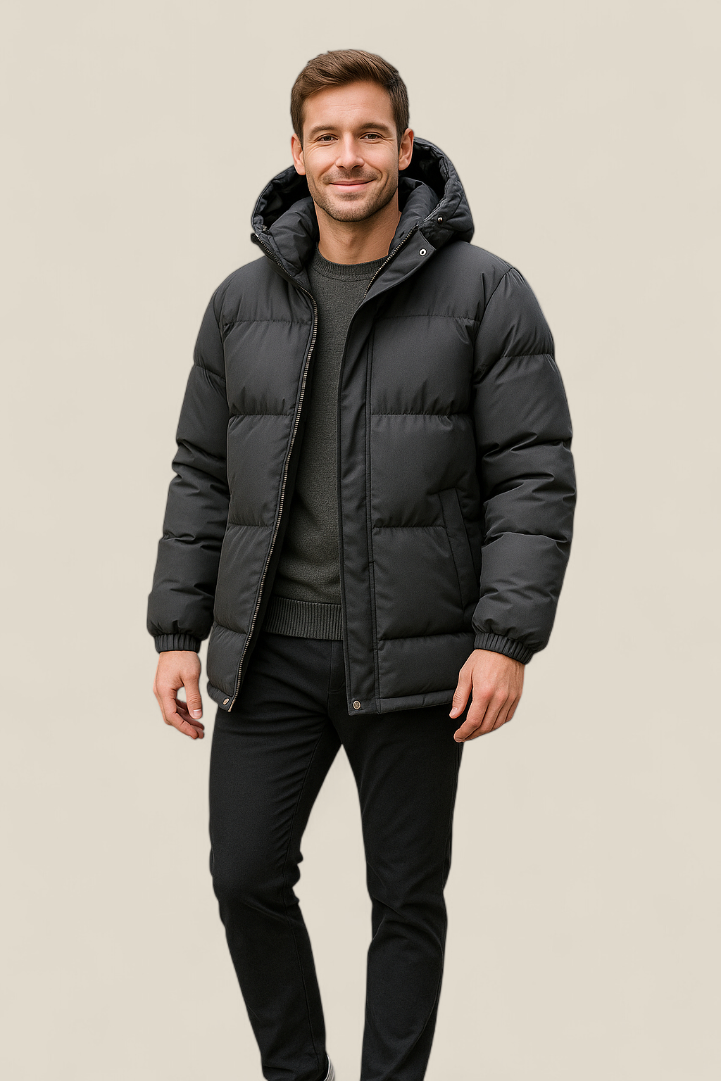 Men’s Hooded Puffer Jacket, Thick Padded Winter Coat, Warm Casual Parka