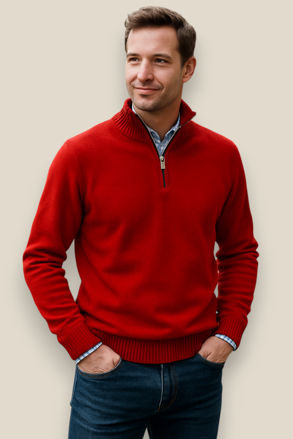 Men’s Knit Jumper, Warm Casual Zipper Sweater, Warm Winter Overcoat