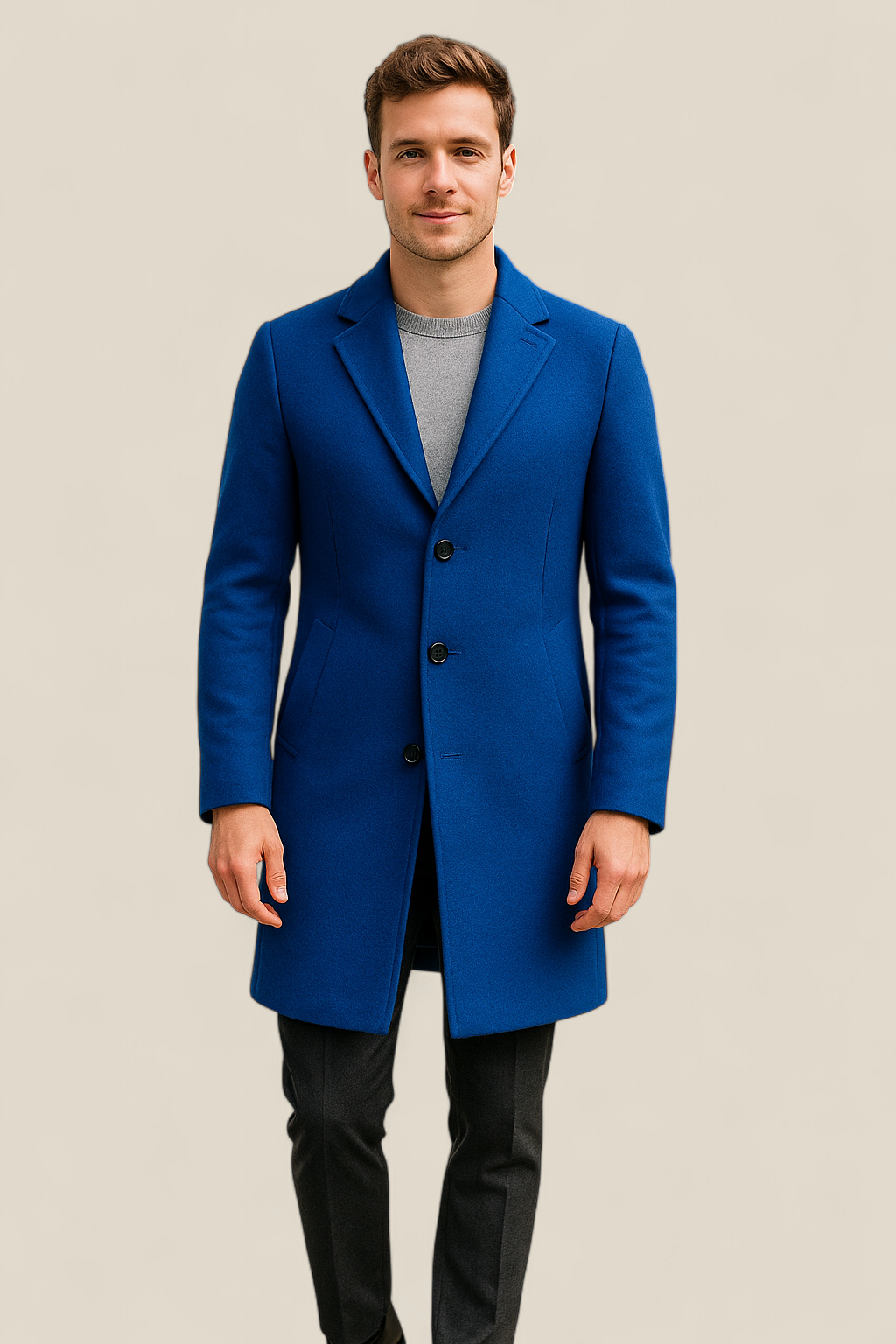 Men’s Long Trench Coat - Casual Single-Breasted Lightweight Jacket