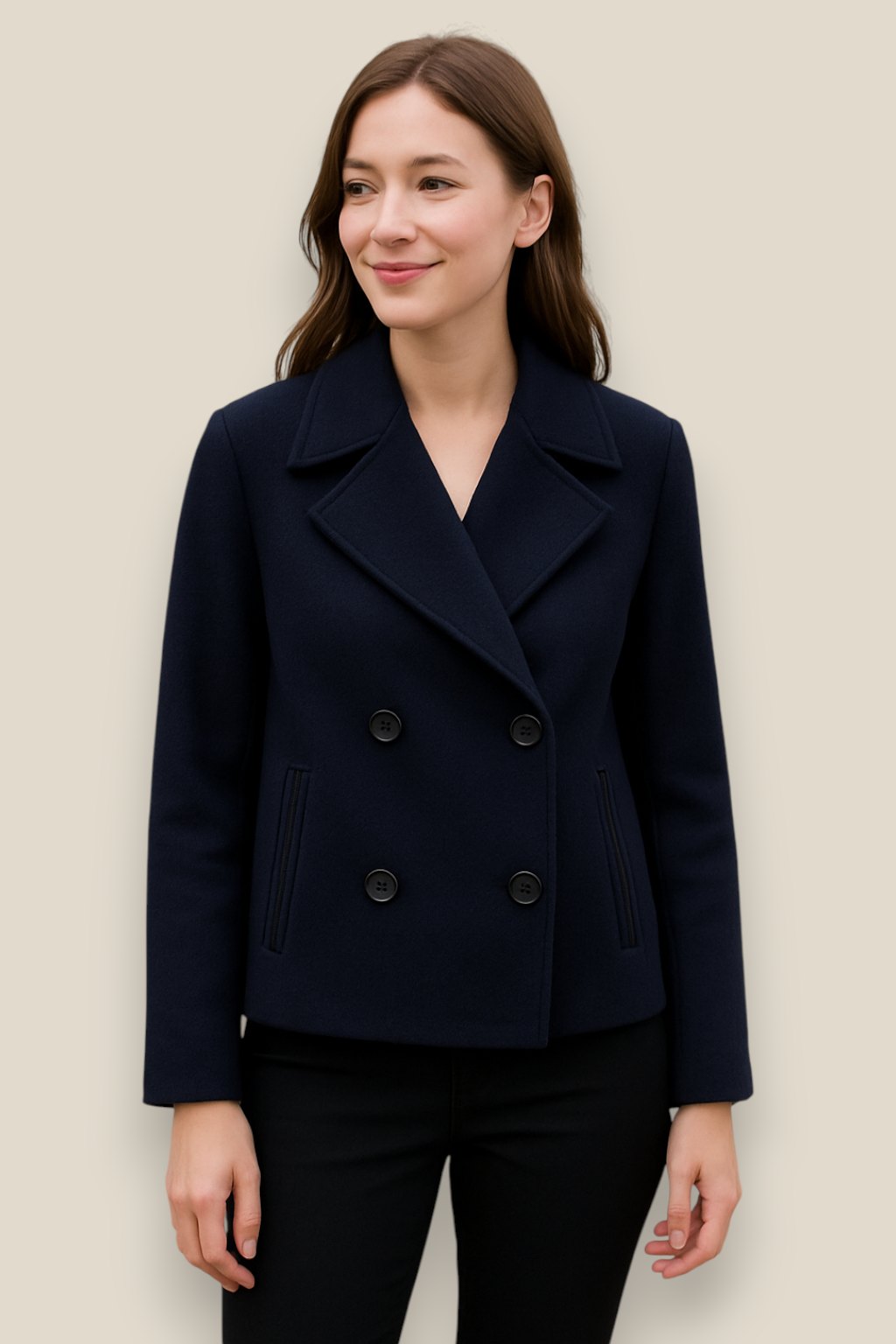 Women’s Wool Jacket, Double Breasted Lapel Coat, Warm Winter Overcoat