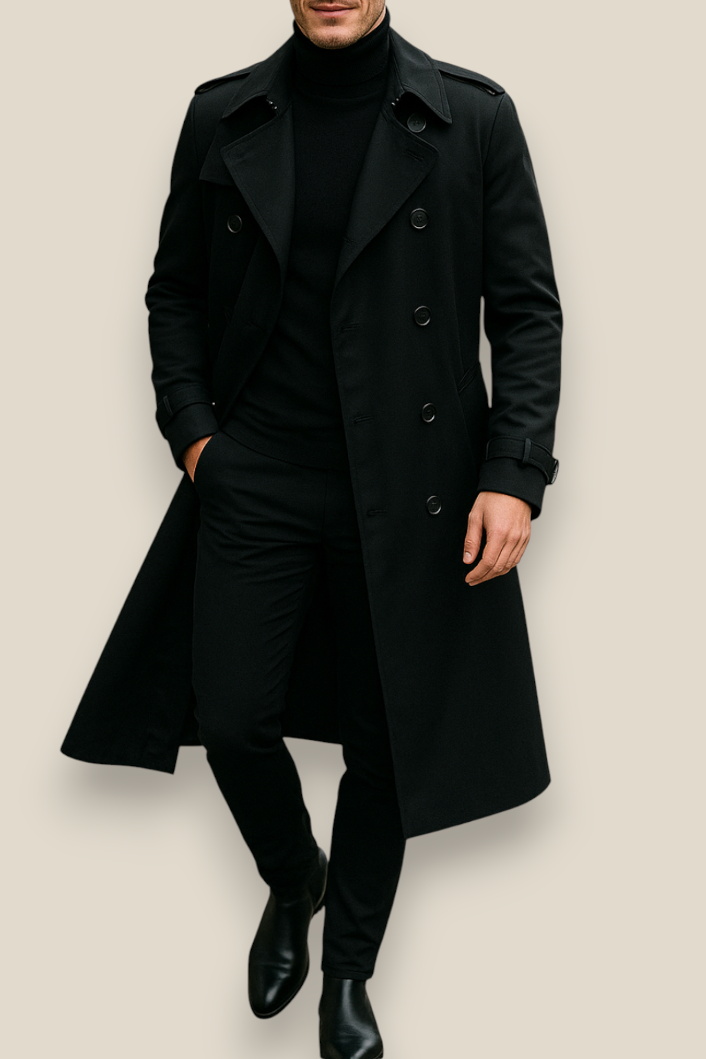 Men’s Long Trench Coat - Vintage Styled Overcoat Jacket