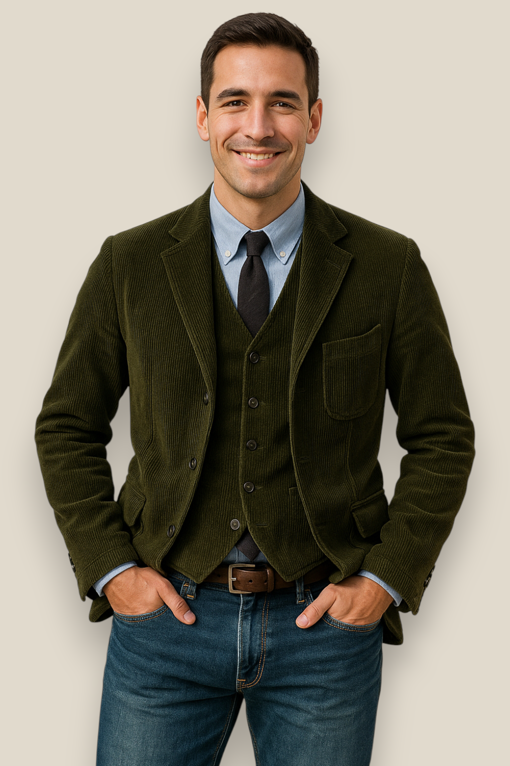 Men’s Corduroy Jacket, Single Breasted Relaxed Fit Coat, Warm Winter Pullover