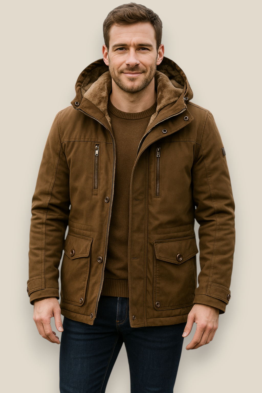 Men’s Padded Utility Coat, Mid-Length Fleece-Lined Thick Winter Jacket, Warm Overcoat