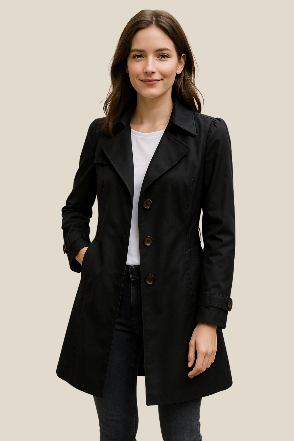 Women’s Elegant Trench Coat, Single-Breasted Mid-Length Windbreaker Winter Outerwear
