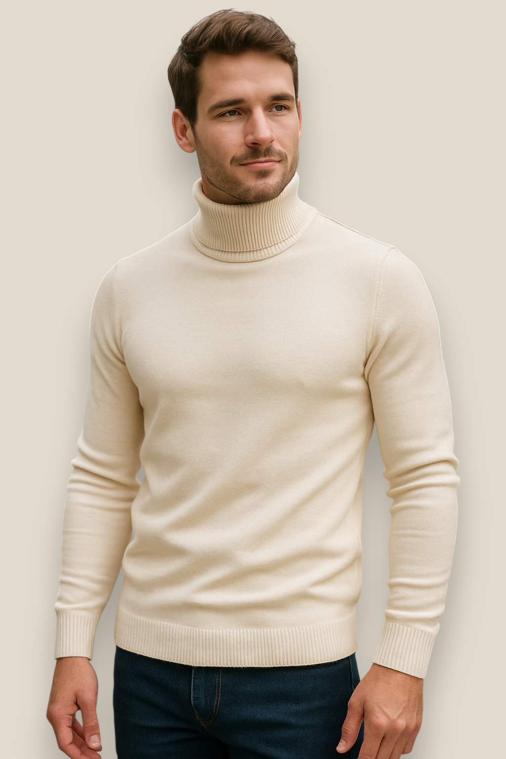 Men’s Turtleneck Jumper, Slim Fit High Neck Sweater, Warm Winter Top