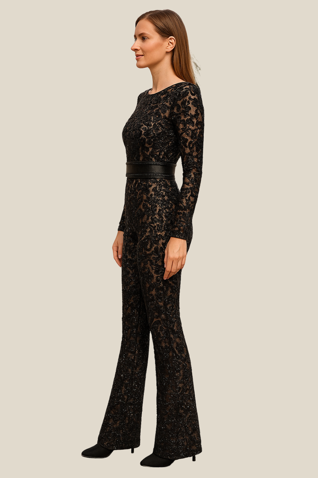 Ladies Lace Bodycon Jumpsuit, Floral Embroidered Long Sleeve Slim Winter Romper