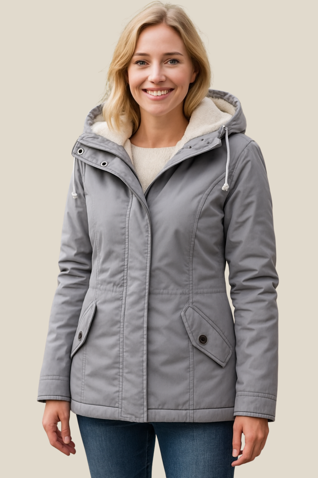 Women’s Hooded Jacket With Fleece Lining, Thick Warm Mid-Length Winter Coat For Winter