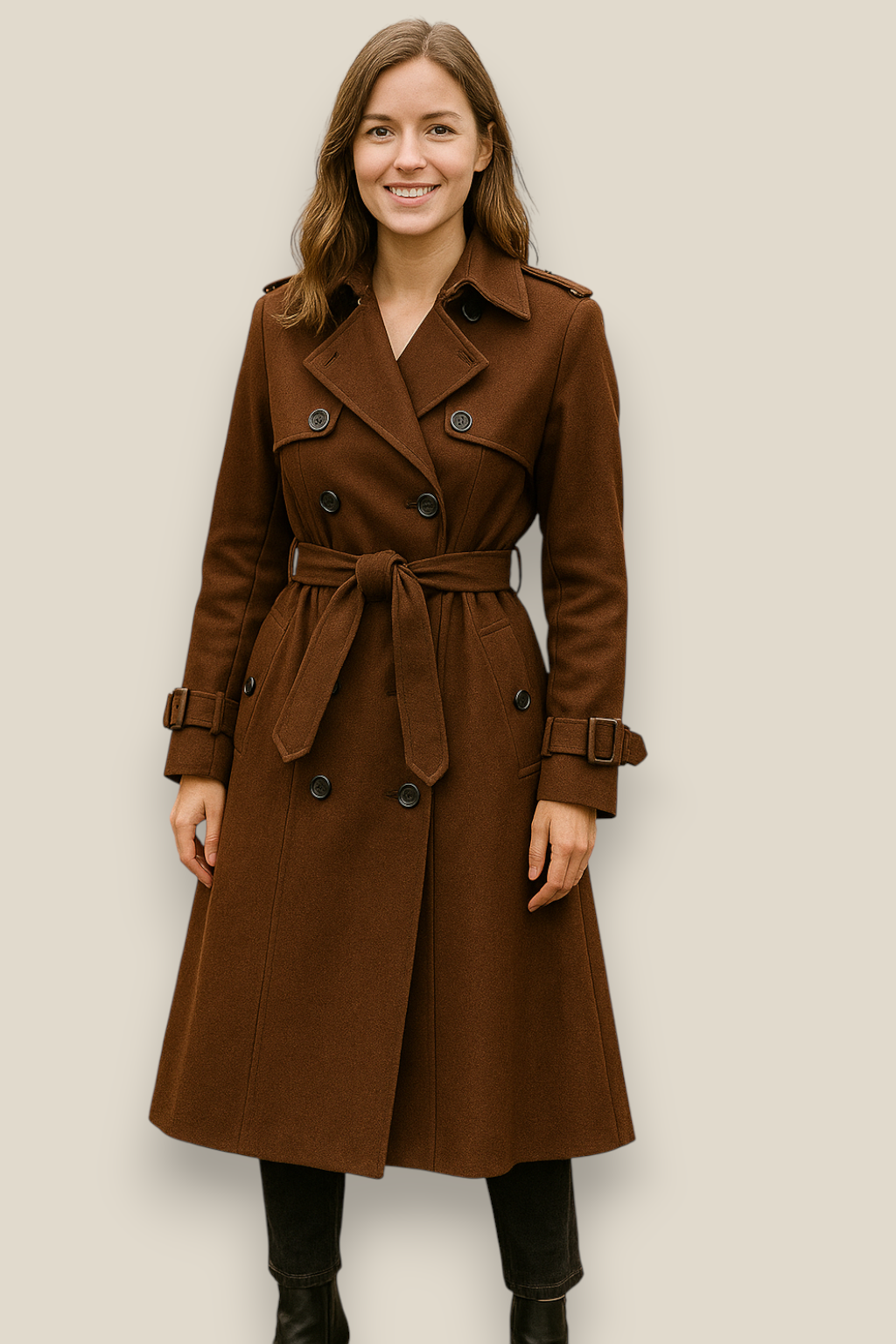 Women’s Double Breasted Trench Coat, Long British Windbreaker, Elegant Winter Overcoat