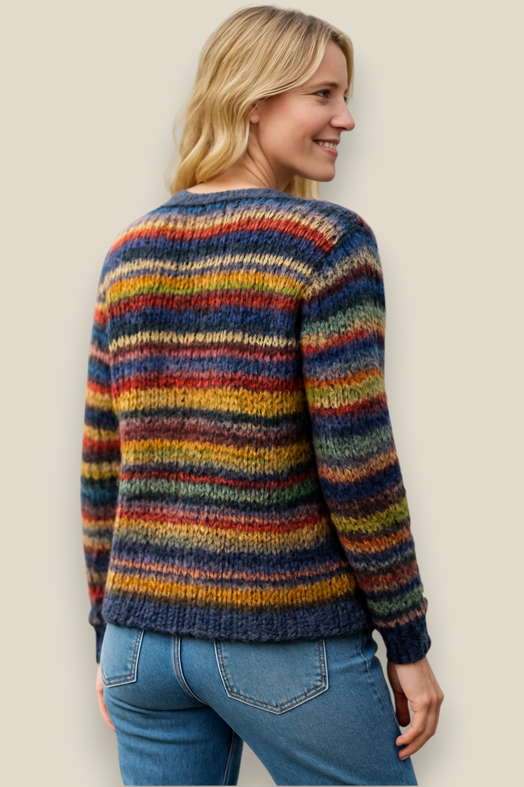 Women’s Knitted Cropped Cardigan, Relaxed Fit Sweater Jacket, Elegant Striped Top