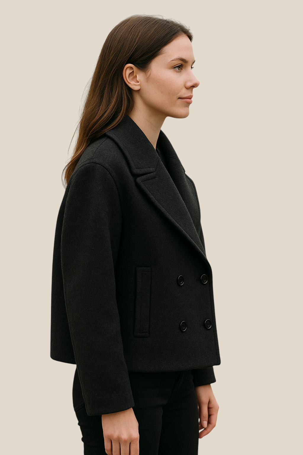 Women’s Double Breasted Wool Coat - Long Sleeve Winter Jacket