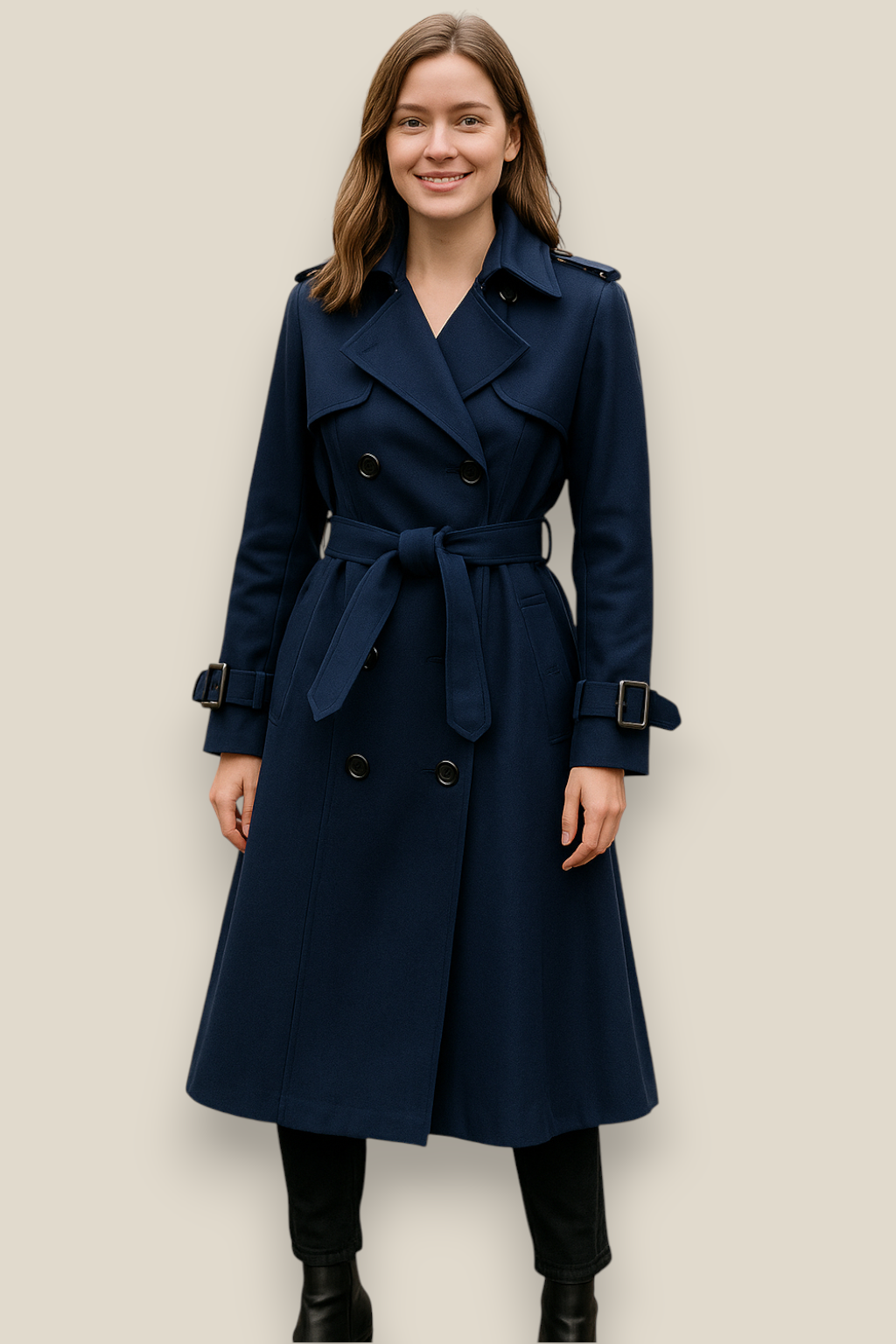 Women’s Double Breasted Trench Coat, Long British Windbreaker, Elegant Winter Overcoat