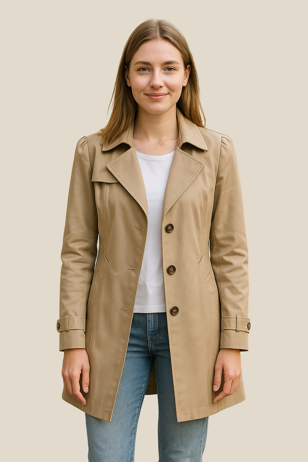 Women’s Elegant Trench Coat, Single-Breasted Mid-Length Windbreaker Winter Outerwear