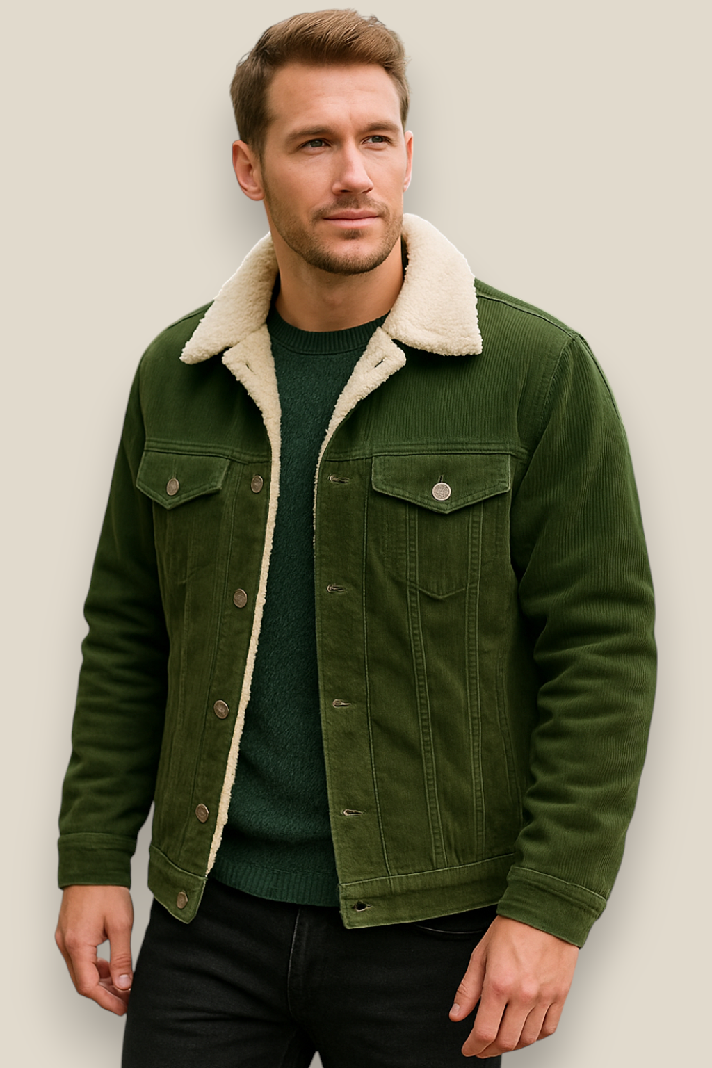 Men’s Corduroy Jacket, Thick Sherpa Fleece Lined Winter Coat, Warm Overcoat