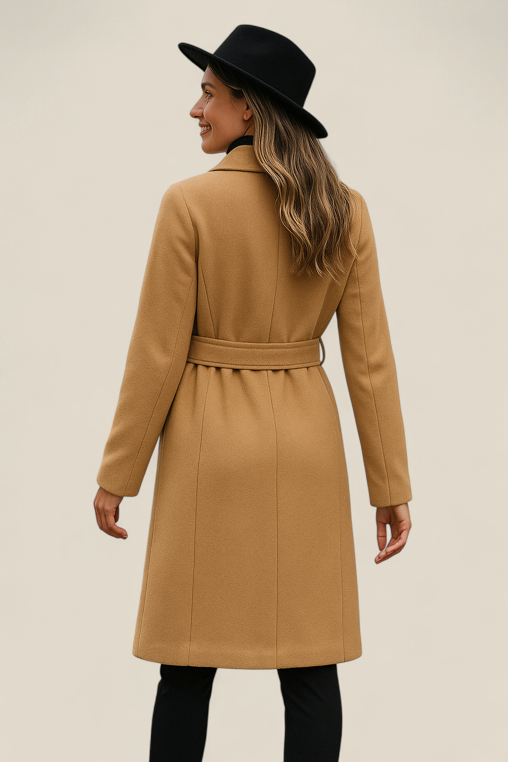 Women’s Wool Trench Coat, Double Breasted Overcoat, Belted Winter Jacket