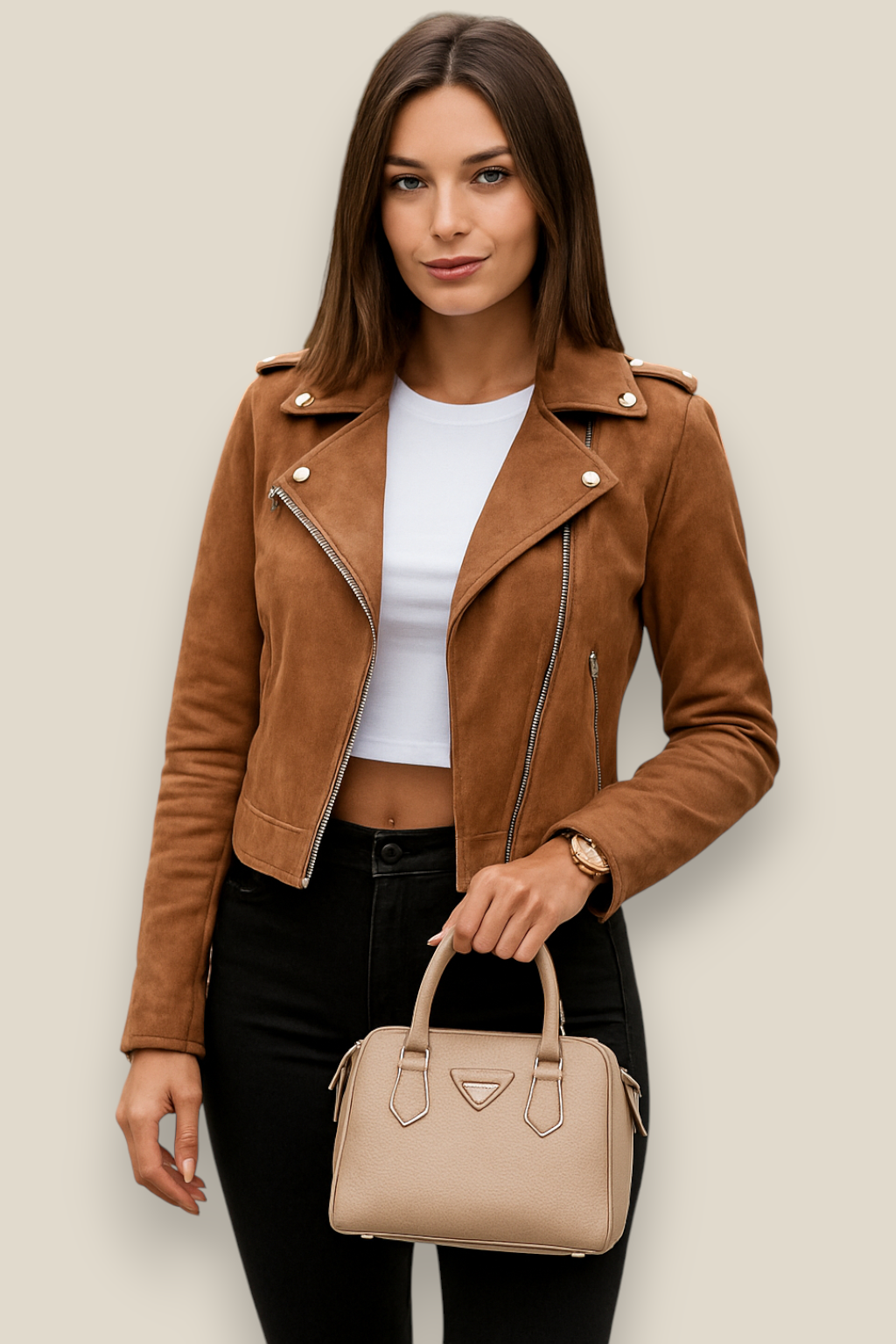 Women’s Suede Velvet Jacket, Short Side Zip Casual Winter Coat, Comfort Winter Wear