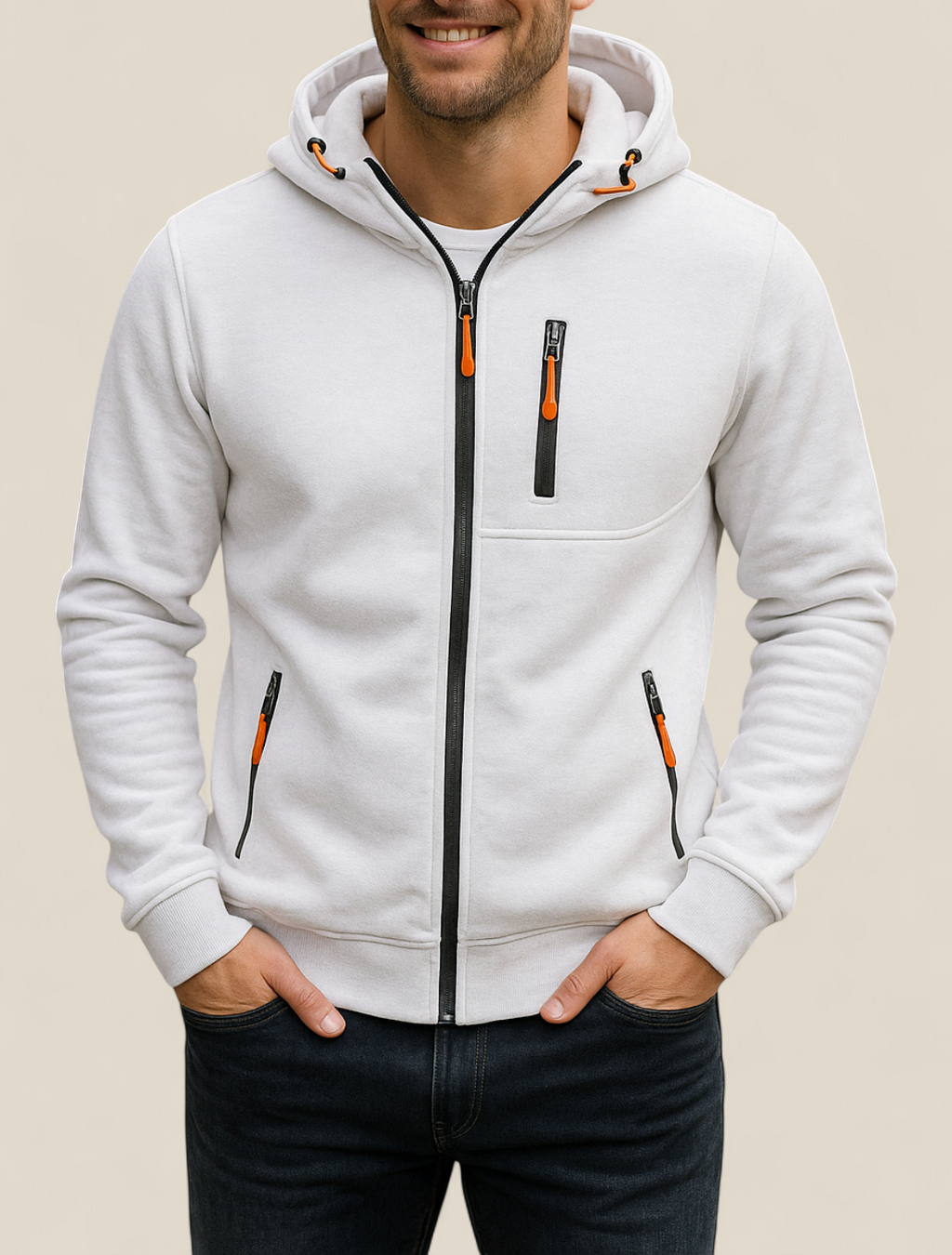 Men’s Hooded Zip-Up Jacket - Casual Long Sleeve Sports Gym Hoodie