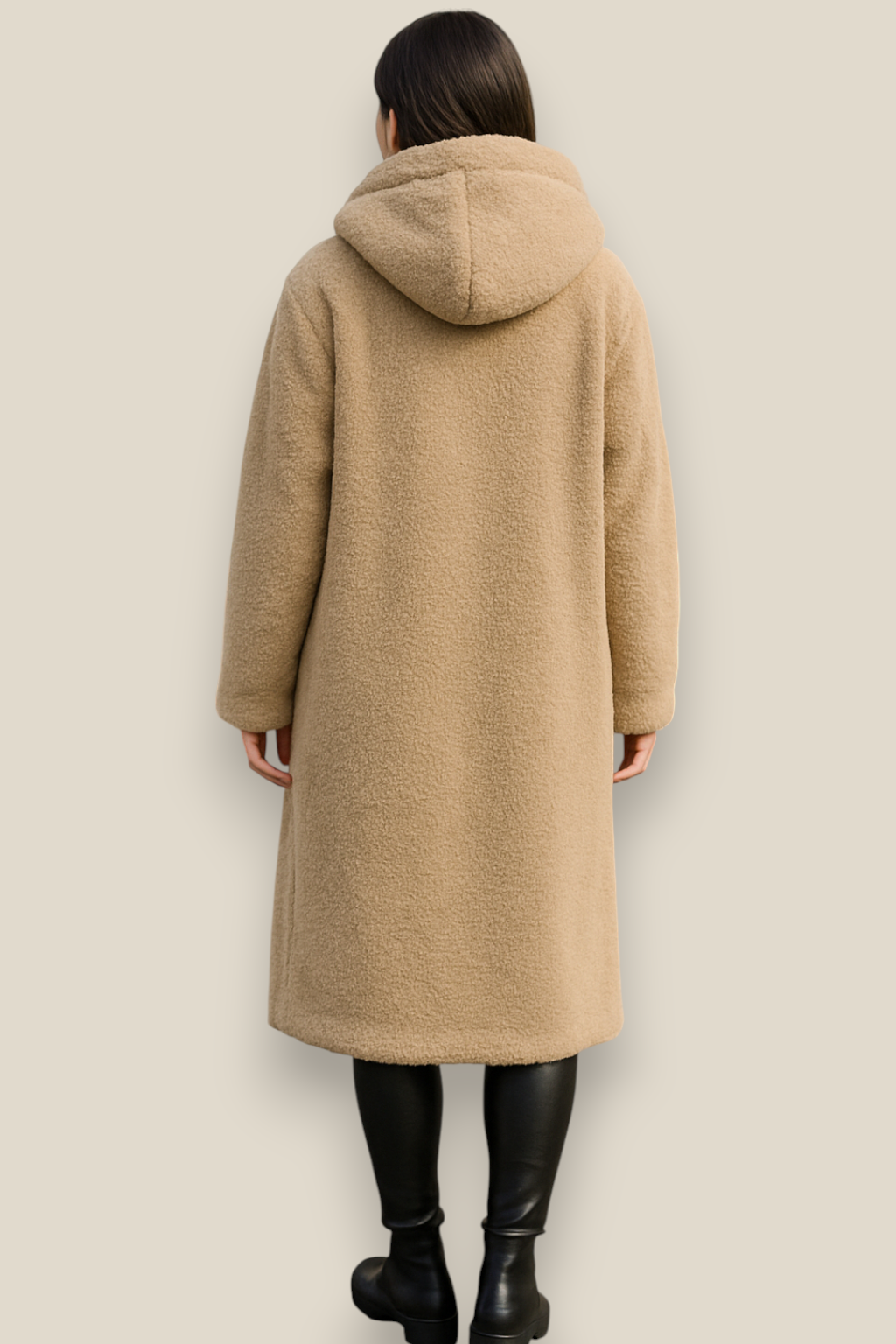 Women’s Plush Hooded Coat, Long Sleeve Single Button Jacket, Warm Winter Overcoat
