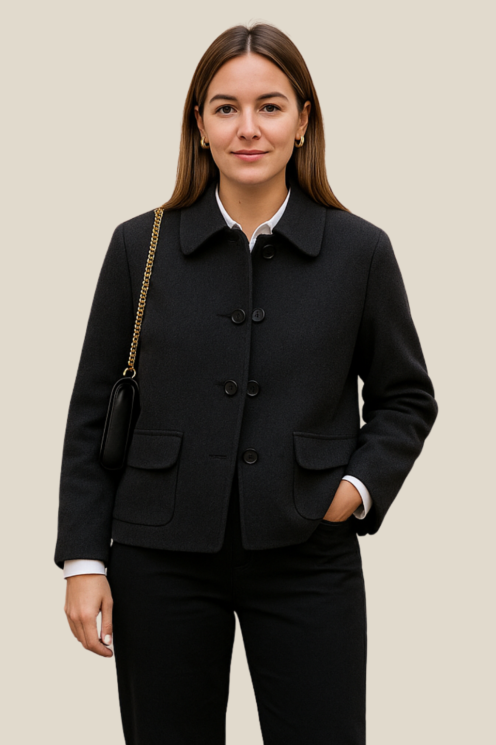 Women’s Wool Coat, Short Button-Up Elegant Jacket, Warm Winter Sweater