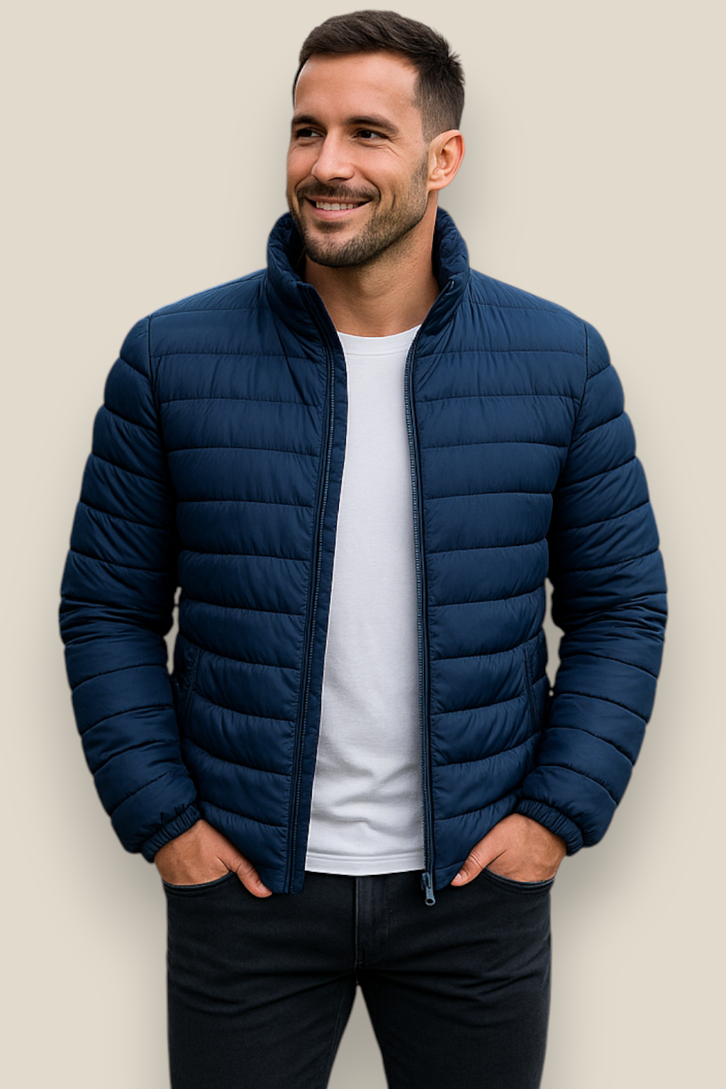 Men’s Down Puffer Jacket, Winter Padded Casual Windbreaker Coat, Thick Warm Overcoat