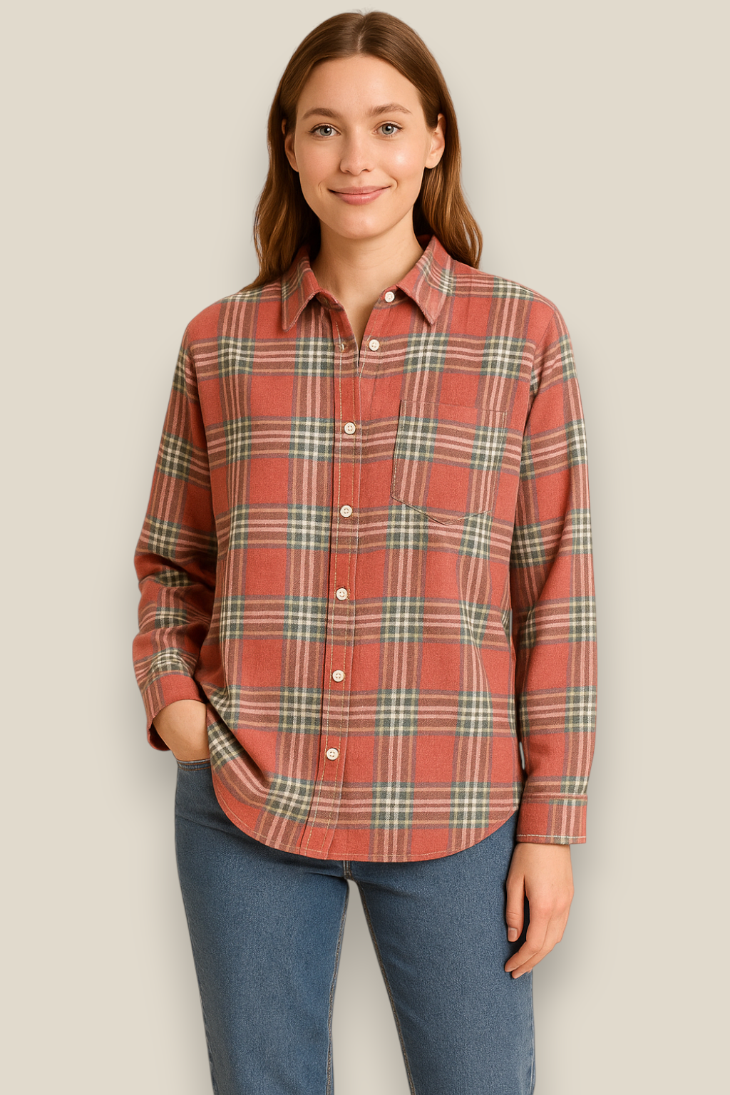 Women’s Flannel Plaid Shirt - Cotton Long Sleeve Casual Winter Blouse