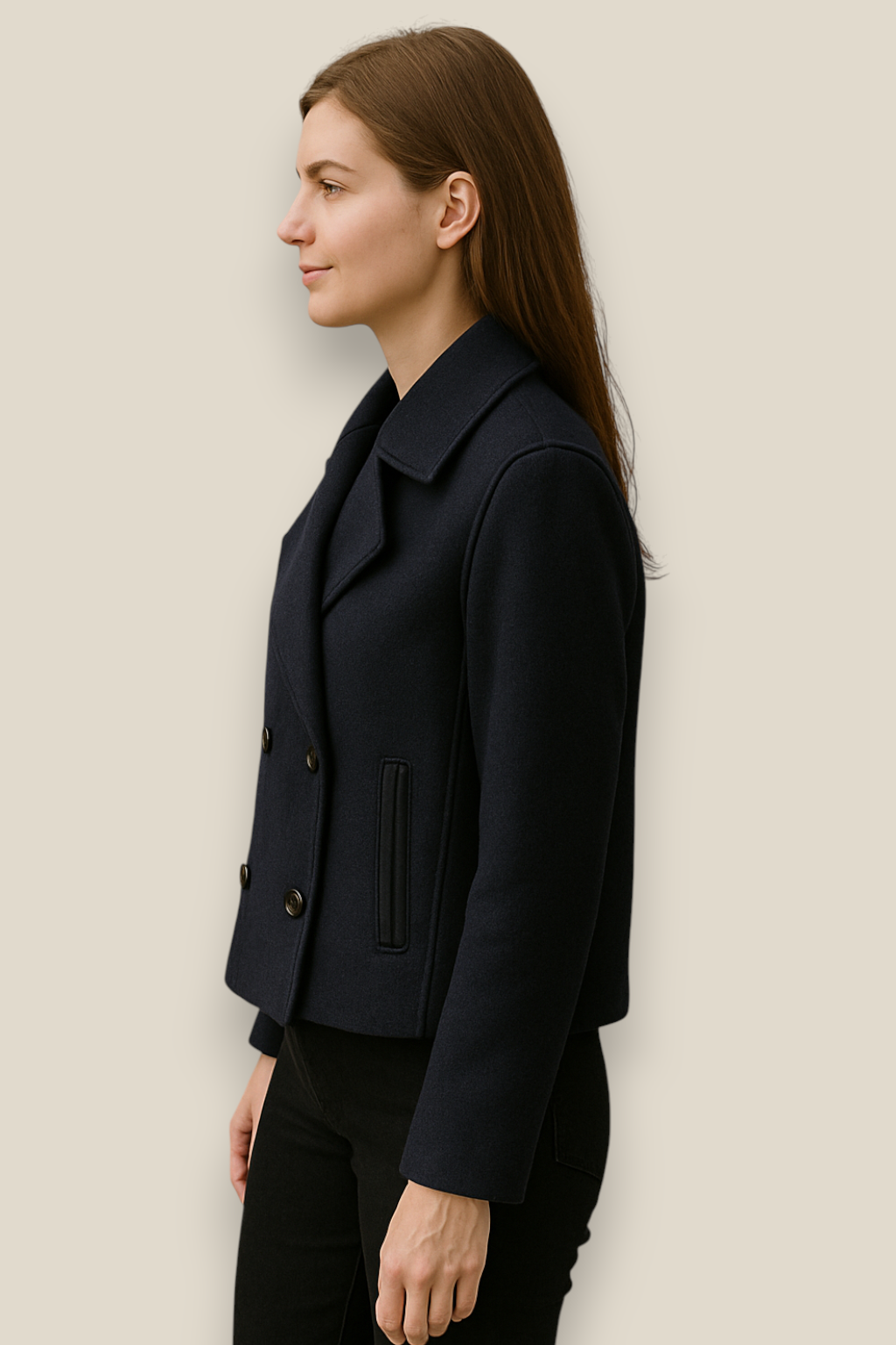 Women’s Wool Jacket, Double Breasted Lapel Coat, Warm Winter Overcoat