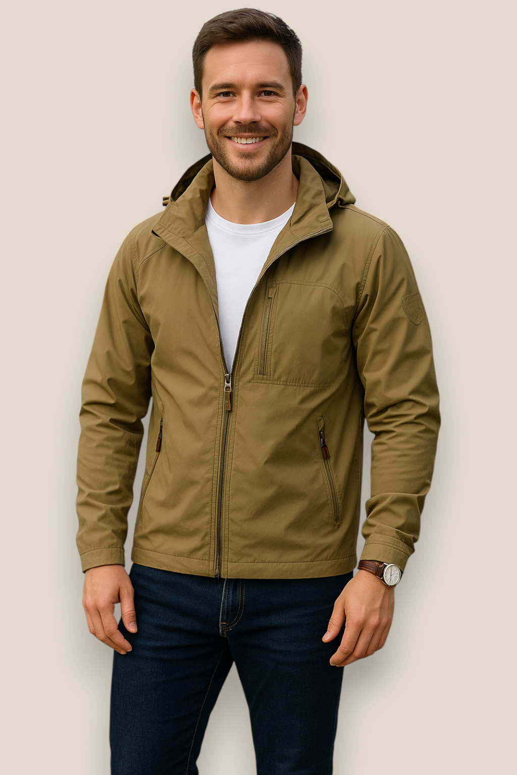 Men’s Lightweight Jacket, Collared Outdoor Coat, Multi-Pocket Windbreaker