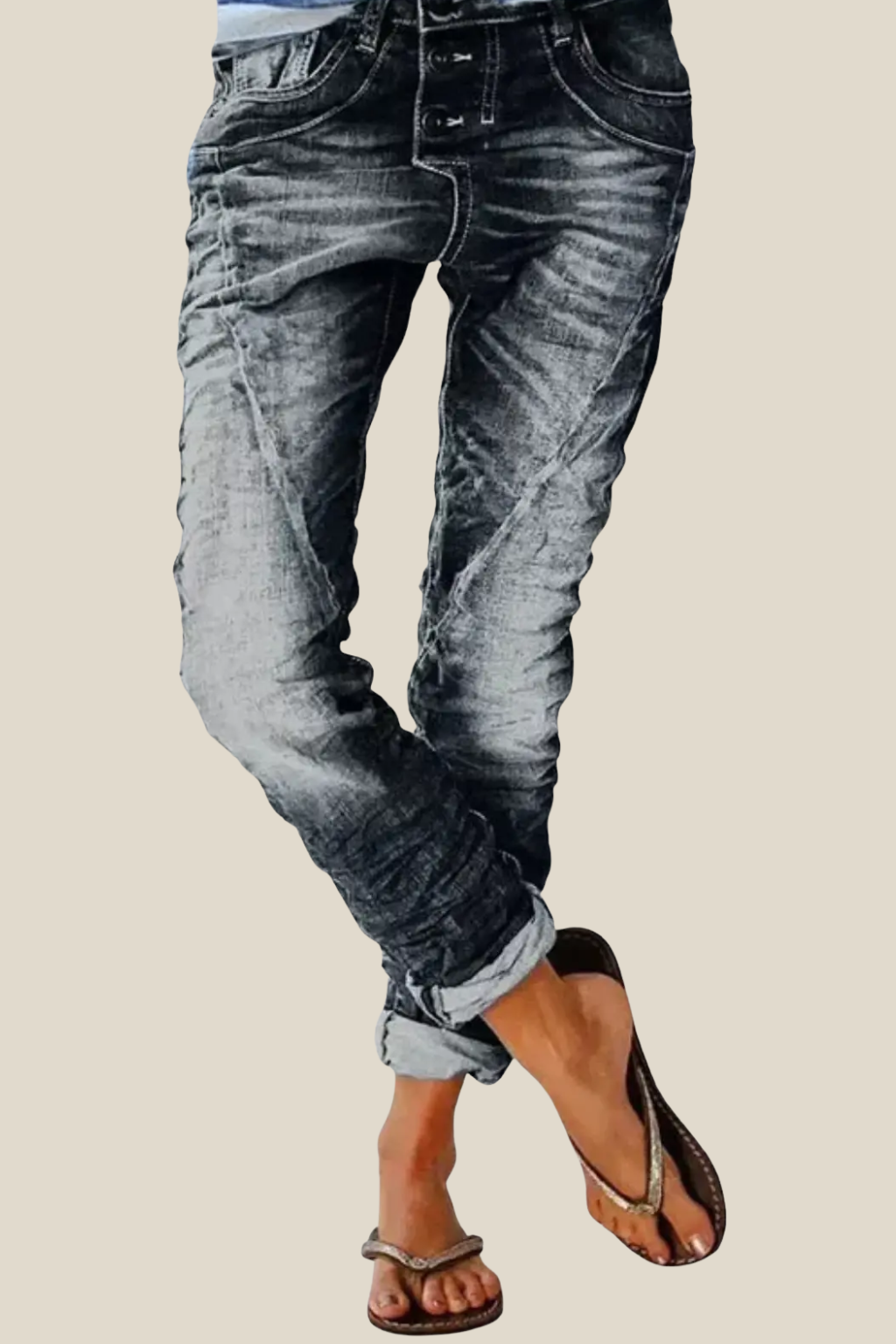 Women’s High-Waisted Denim Jeans, Slim Fitting Straight Leg Stretch Jeans For Casual Wear