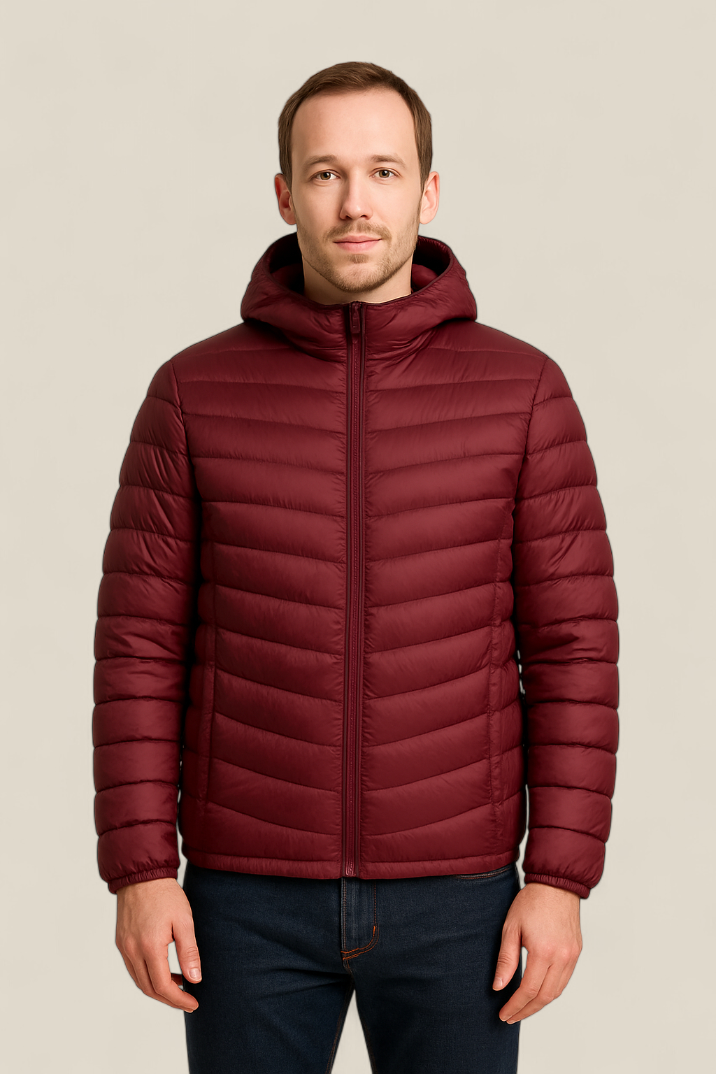 Men’s Lightweight Down Jacket - Winter Hooded White Duck Feather Coat