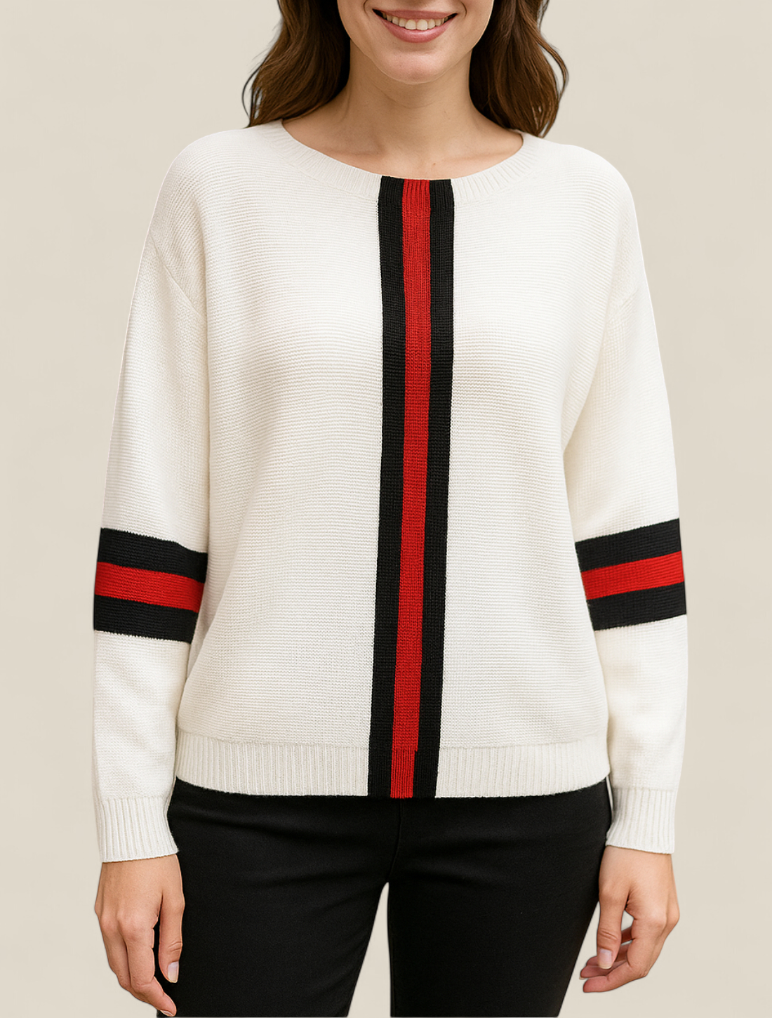 Women’s Vertical Stripe Jumper, Long Sleeve Casual Knit Top, Loose Fit Sweatshirt