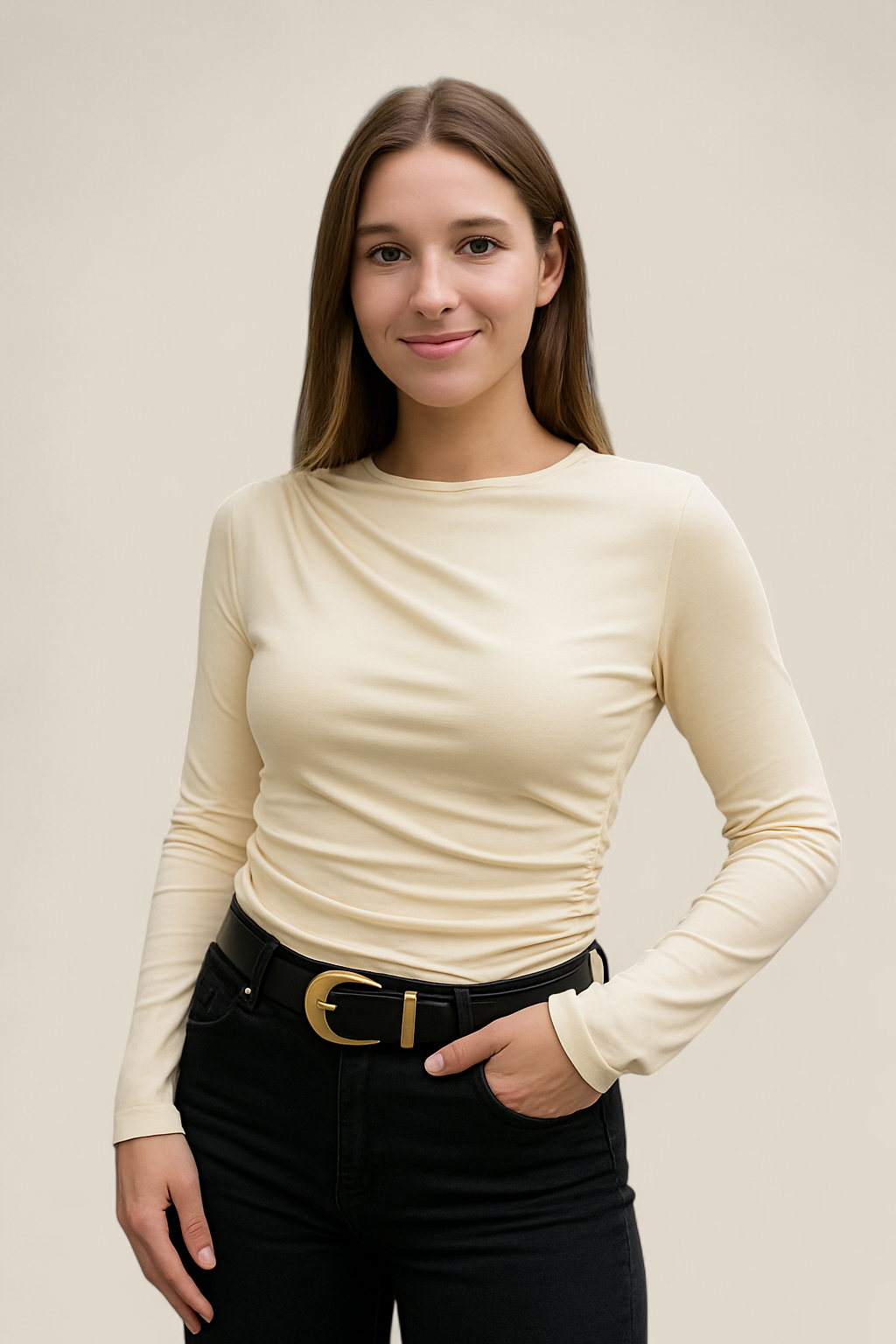 Women’s Long Sleeve Blouse - Casual O-Neck Pleated Pullover Top