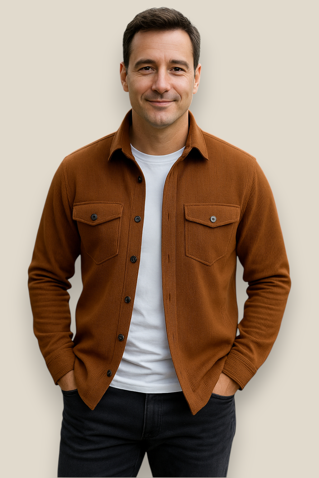 Men’s Corduroy Jacket, Stand Collar Button-Up Casual Coat, Warm Winter Pullover